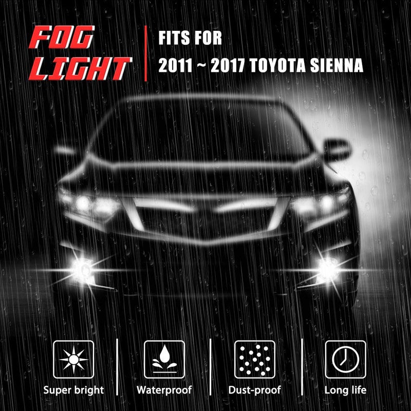 A ABIGAIL Driving Fog Lights Lamps Replacement for Toyota Sienna 2011-2017 Toyota Sienna (Base | LE | XLE, Not Fit SE Models) with H11 12V 55W Halogen Bulbs & Switch and Wiring Kit (Clear Lens) - Image 3